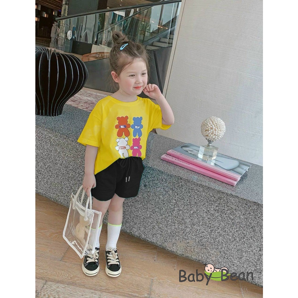 Bộ Đồ Thun Cotton in hình Gấu Bé Gái BabyBean