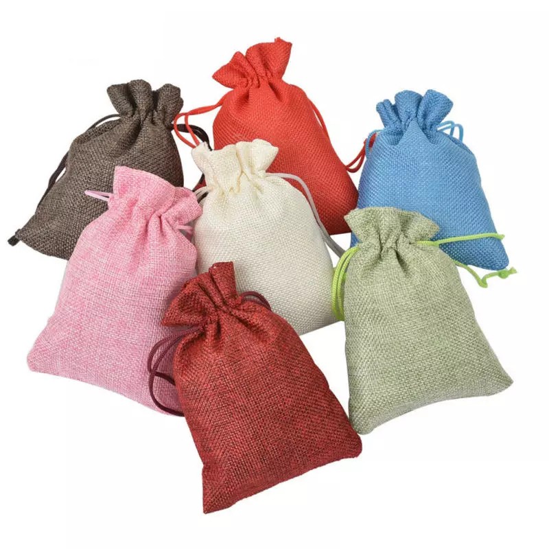 Set 5 túi vải bố thô nhiều màu size nhỏ 9x12 có dây rút đựng đồ trang trí tiện lợi làm quà tặng - nami house