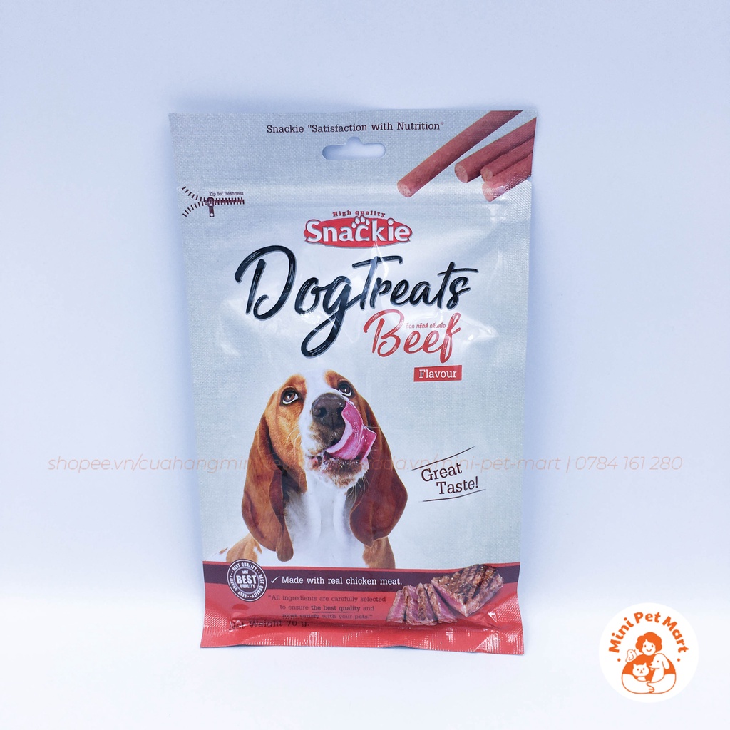 Thức ăn vặt cho chó SNACKIE 70g - Vị thịt heo xông khói, thịt bò, sữa, cà rốt, cải bó xôi