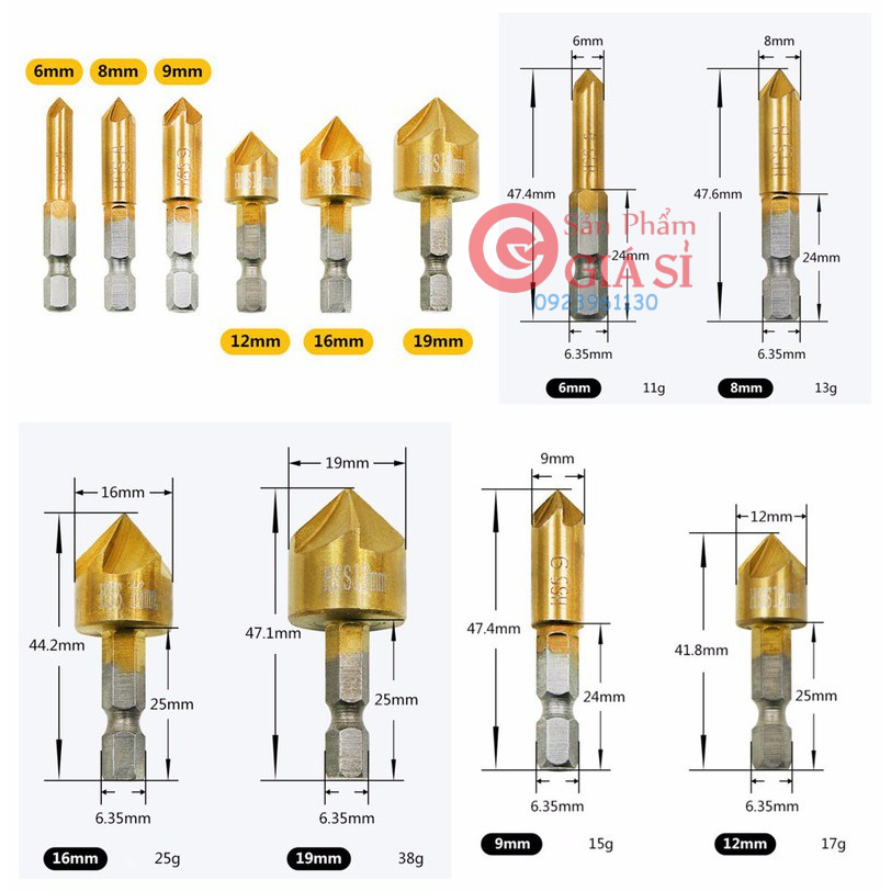 Bộ 6 mũi doa lỗ khoan gỗ 6-19mm ❤️freeship❤️