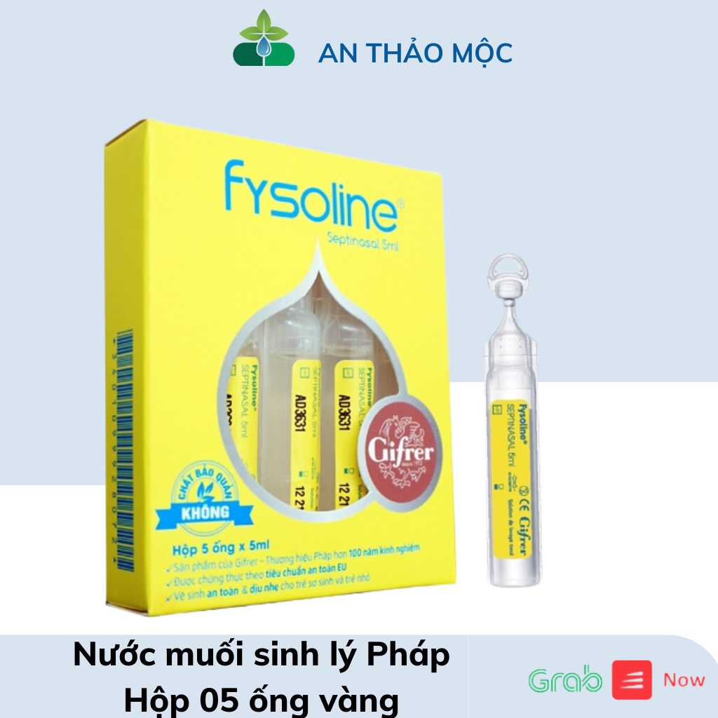 Fysoline vàng nước muối sinh lý Pháp,kháng khuẩn giảm nghẹt mũi,sổ mũi.Hộp 5 ống,anthaomoc