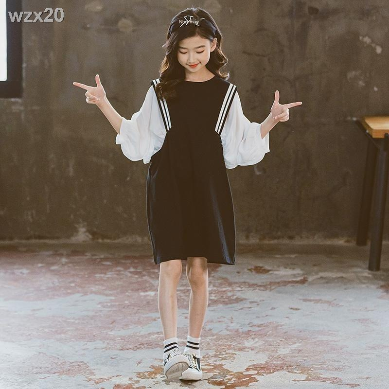 Váy cho bé gái 2021 mẫu mới lớn trẻ em khâu công chúa kiểu phương tây màu đen có tay áo, phiên bản Hàn Quốc củ