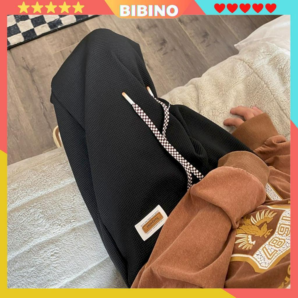 Quần ống rộng lưng cao nam nữ vải tổ ong cotton dày dặn BIBINO Quần dài form rộng baggy hàn quốc thoáng mát QN04