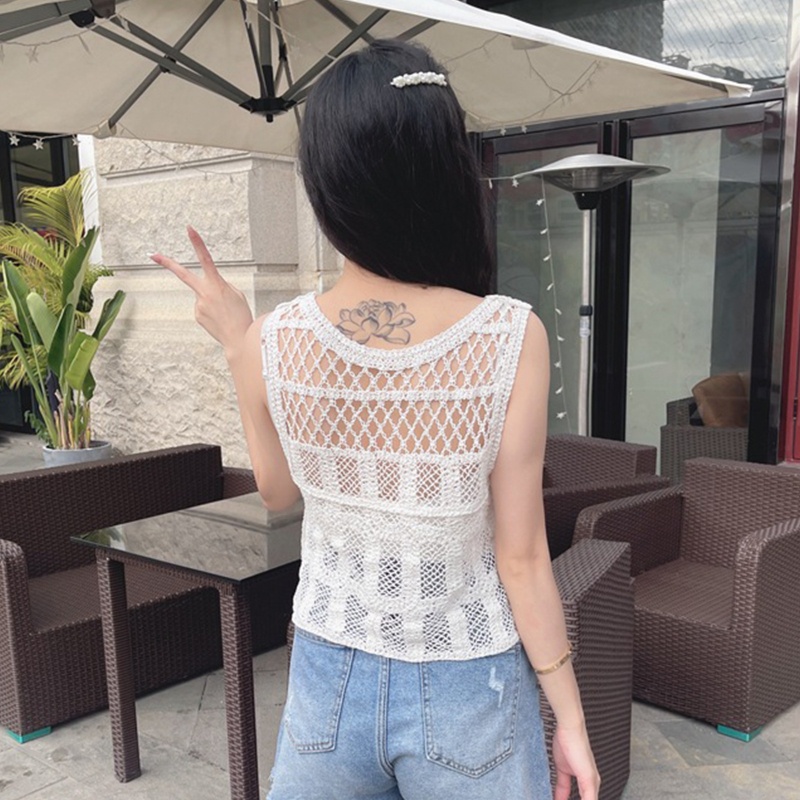 Brroa Áo Tank Top Dệt Kim Sát Nách Phối Lưới Khoét Lỗ Cài Khuy Thời Trang Mùa Hè Cho Nữ