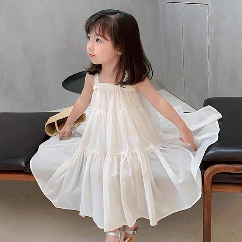 Đầm Hai Dây Đi Biển Mùa Hè Phong Cách Hàn Quốc Cho Bé Gái