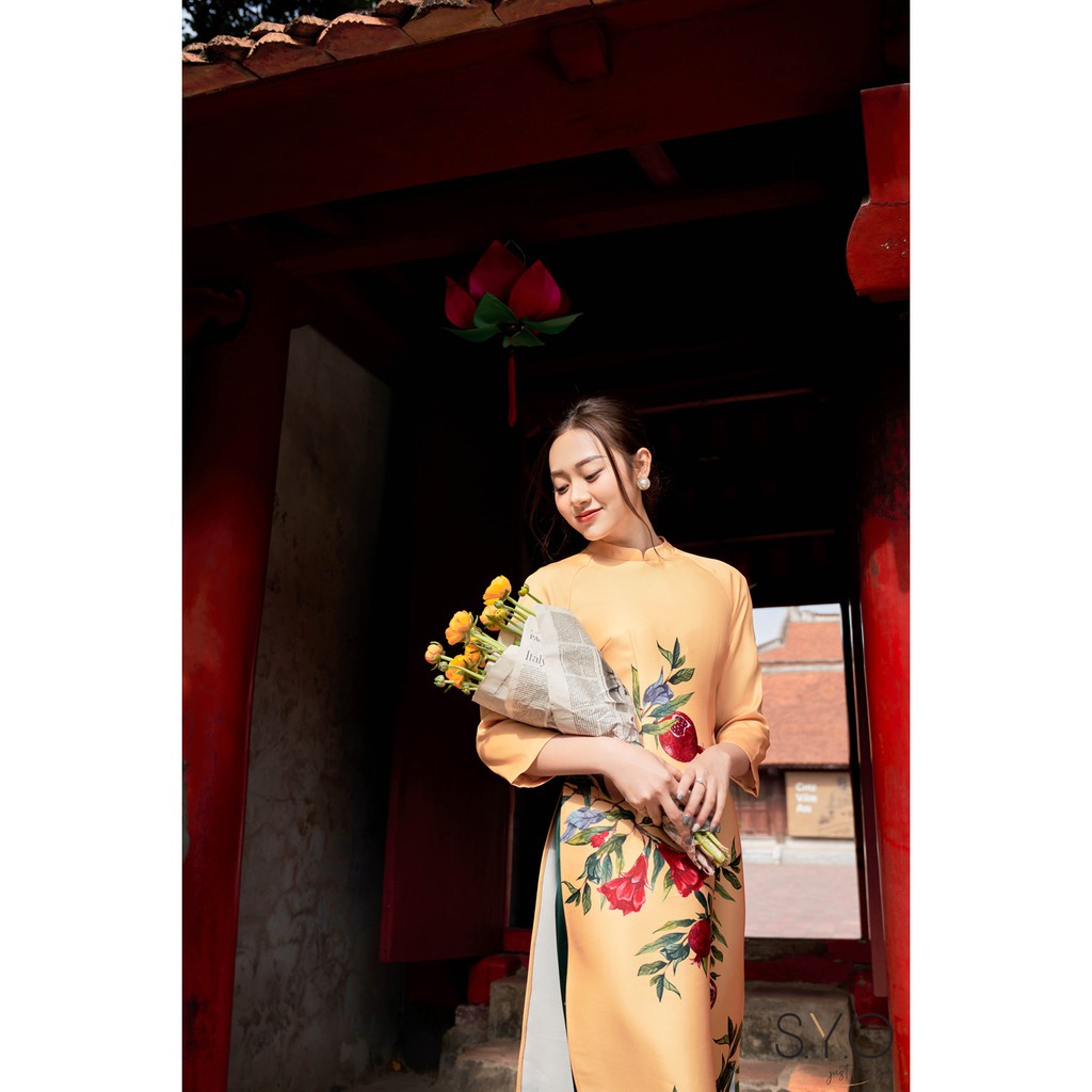Áo Dài In Cành Lựu Đỏ SYO AD003