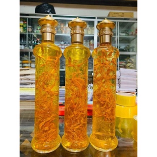 Vỏ Chai Thủy Tinh Đựng Rượu họa tiết Rồng - nắp nhựa kiểu Tháp màu Đồng dung tích 500ml