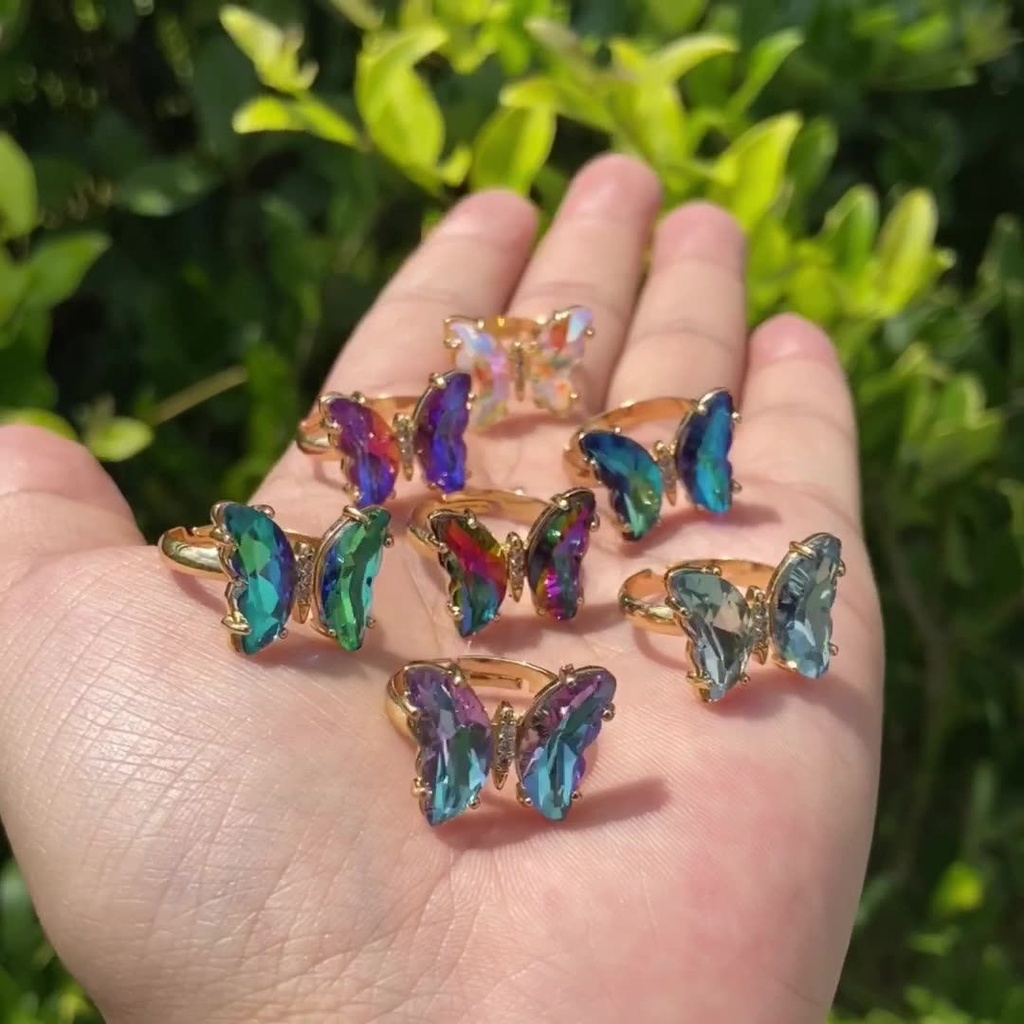 Nhẫn Hình Bướm Màu Gradient Có Thể Điều Chỉnh Thời Trang Cho Nữ|Lãng Mạn