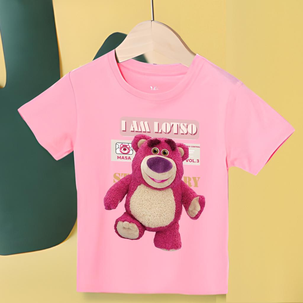 Áo Thun Gia Đình Màu Hồng In Hình Gấu Dâu Lotso Bear Đủ Size Cho Bé từ 10-85kg