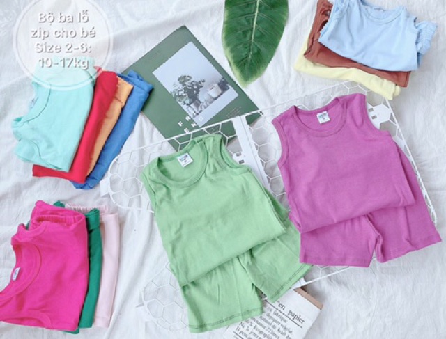 Bộ ba lỗ zip cotton cho bé cực mát