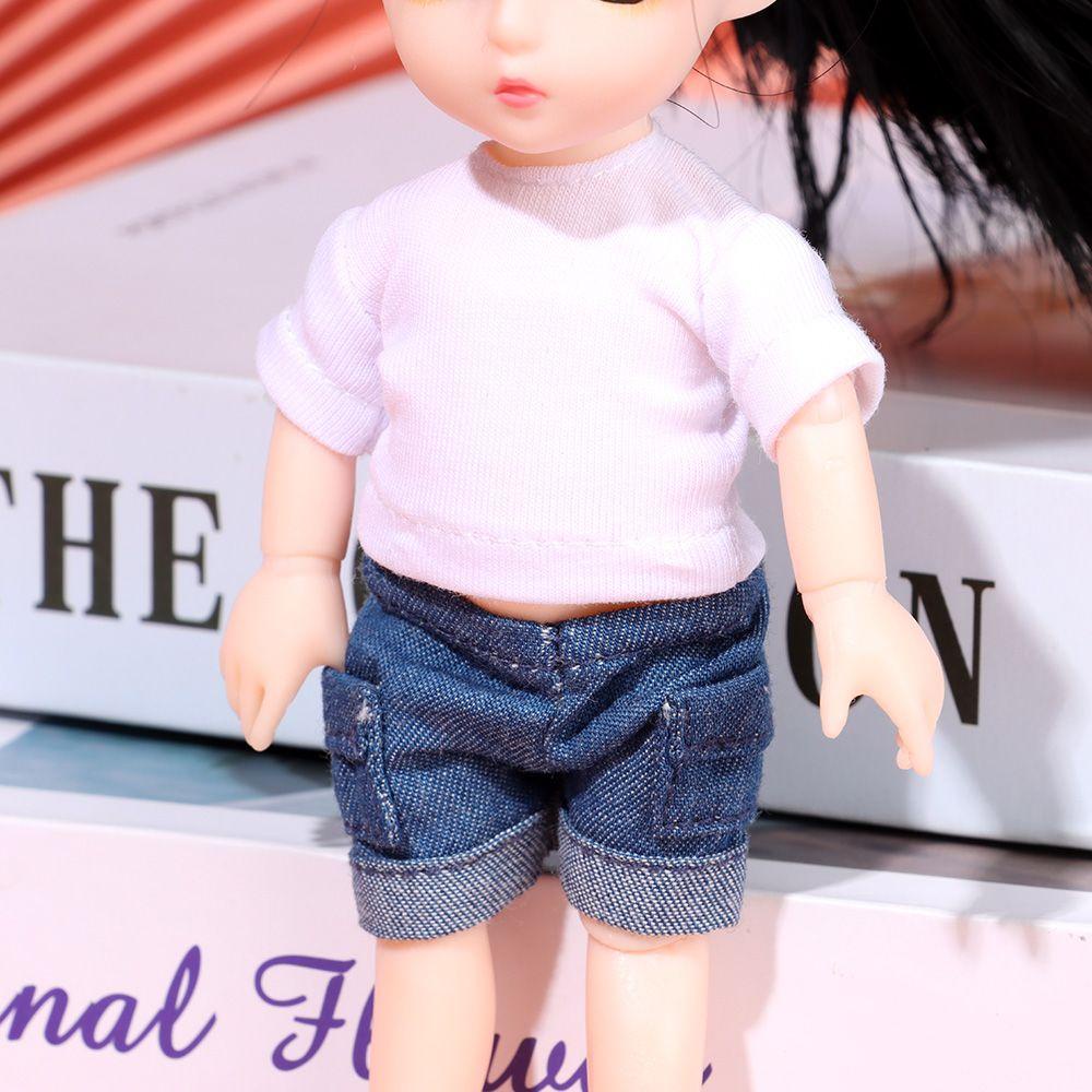 Bộ Quần Yếm Cotton + Áo Thun Màu Cầu Vồng Xinh Xắn Cho Búp Bê Tỉ Lệ 1 / 12