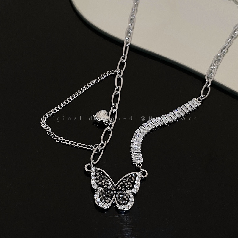 Vòng cổ Mặt Bướm Đen Đính Đá zircon Phong Cách Harajuku Cao Cấp Cho Nữ