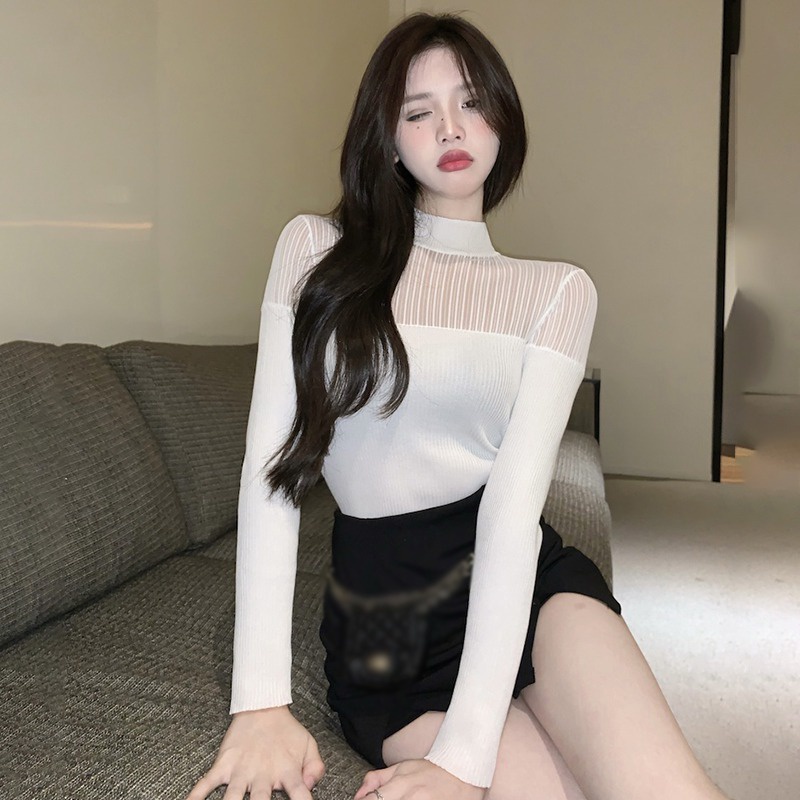 Áo Croptop Tay Dài Cổ Lọ Thiết Kế Quyến Rũ Cho Phái Nữ