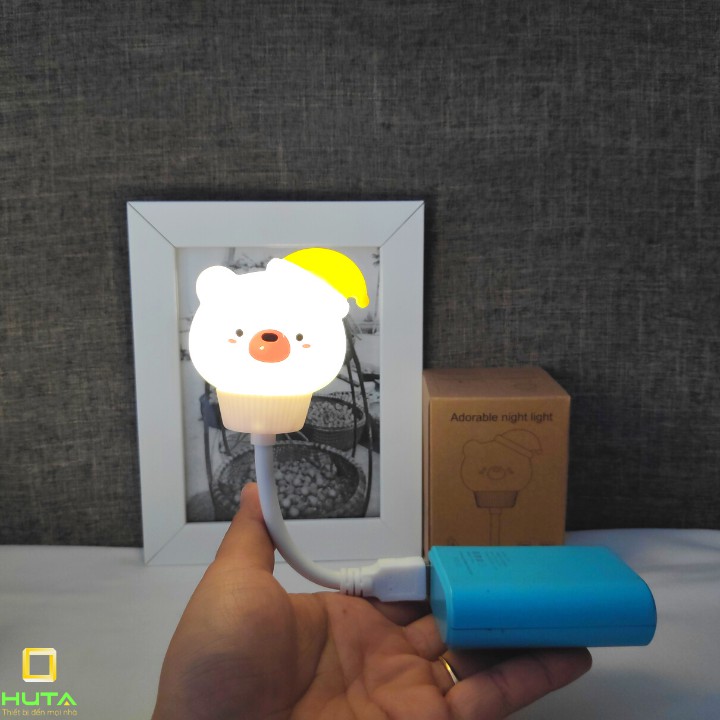 Đèn Ngủ Mini Cho Bé Huta Light For Life Hình Thú GAU01 Chú Gấu Cute, Đầu Cắm USB, Uốn Dẻo Tiện Lợi, Decor Phòng Ngủ