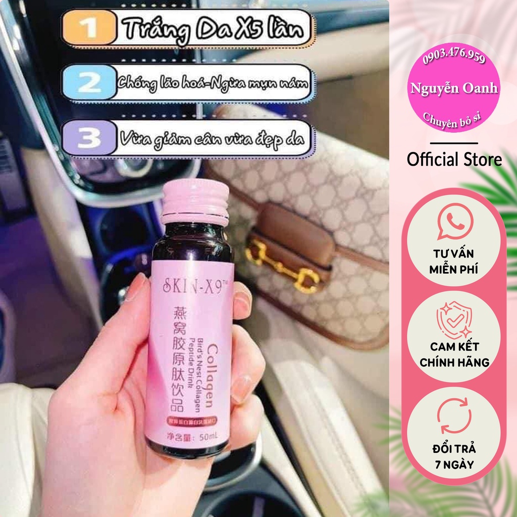 Collagen hồng Skin x9 chống lão hóa và cải thiện làn da thâm, nám hộp 8 lọ - YHX9