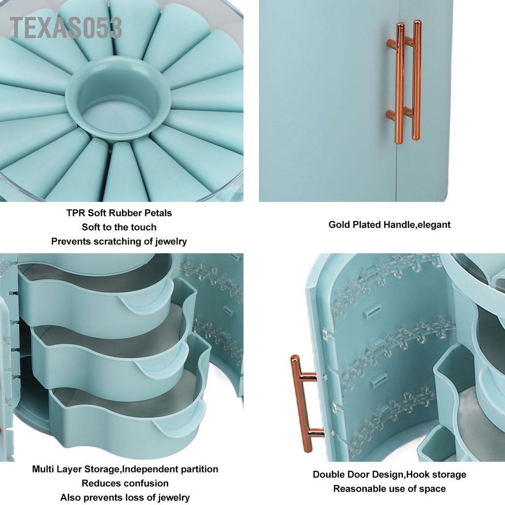 Texas053 Ngăn kéo Hộp đựng đồ trang sức Cửa đôi 5 lớp có dung tích lớn với nắp trong cho vòng đeo cổ