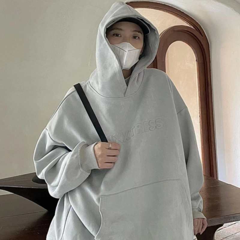 Áo Hoodie Da Lộn Lót Nhung Dày Dặn Dáng Rộng Phong Cách Retro Hong Kong Thời Trang Thu Đông Cho Nam