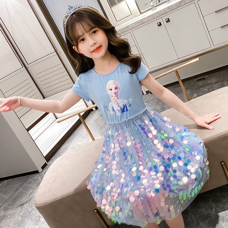 Váy công chúa Elsa trẻ em hàng Quảng Châu cao cấp loại 1 cho bé gái từ 4-12 tuổi