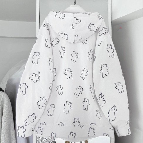 Áo khoác gấu trắng viền đen chất nỉ cotton MEMN 426