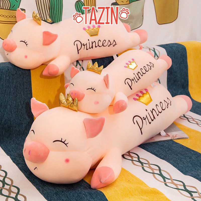 Gấu bông heo lợn nằm cho bé princess, gối ôm heo lợn nhồi bông Princess cao cấp Tazin