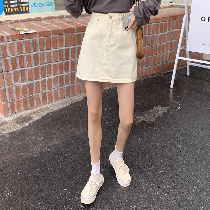 Chân Váy Cạp Cao Chữ A Màu Be Mới Nhất_V30