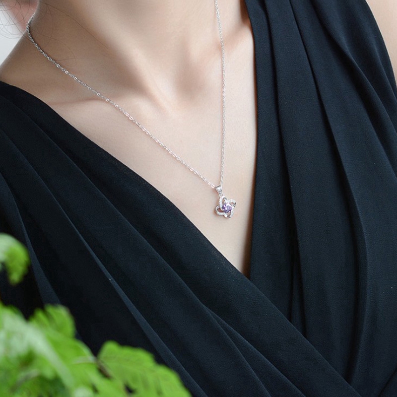 925 Silver Clover Necklace Korean Style Gemstones For Women