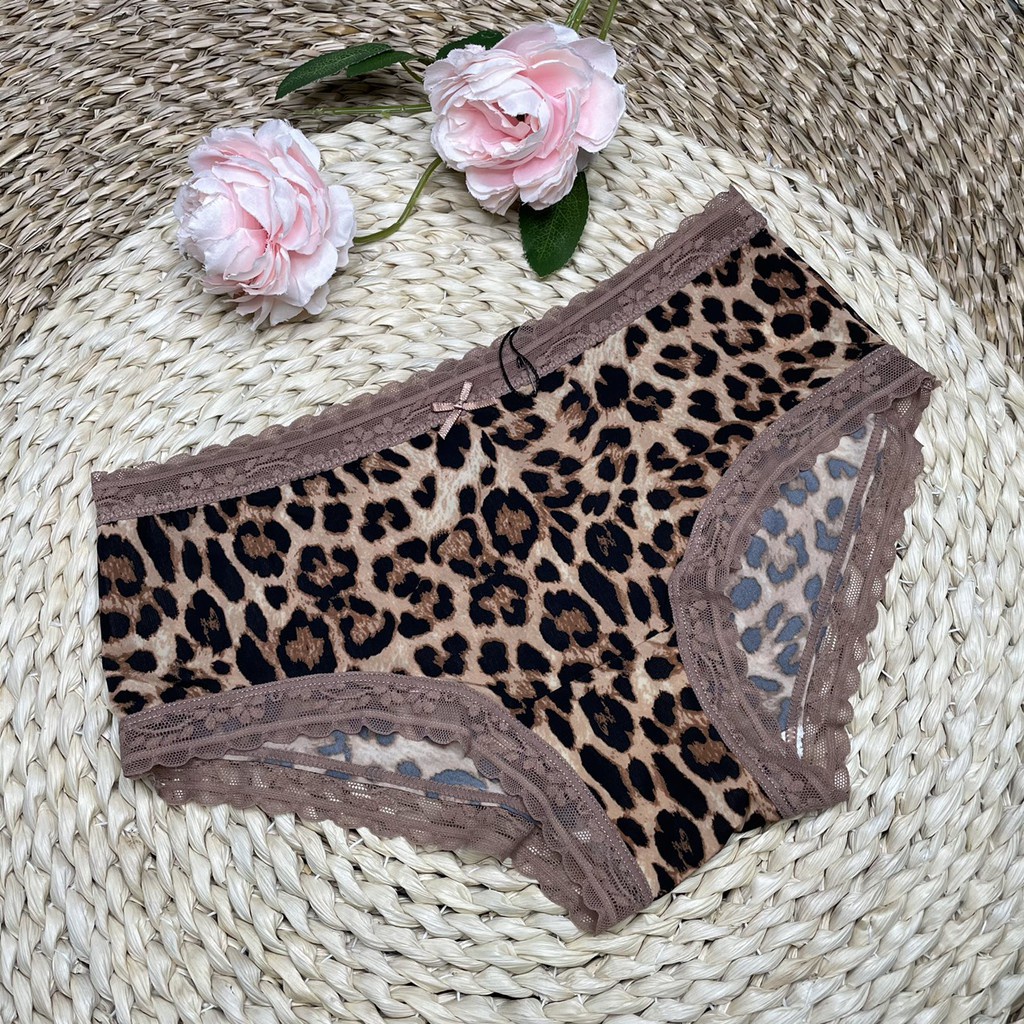 Quần lót nữ thun lạnh phối ren, quần chíp họa tiết da sexy báo co giãn tốt đáy lót kháng khuẩn MDR