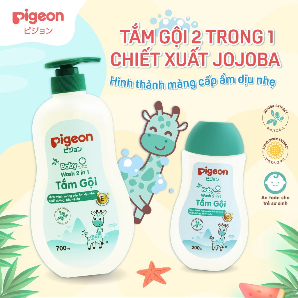Sữa Tắm Gội Toàn Thân Cho Trẻ Em Pigeon Chính Hãng 700ml và 200ml