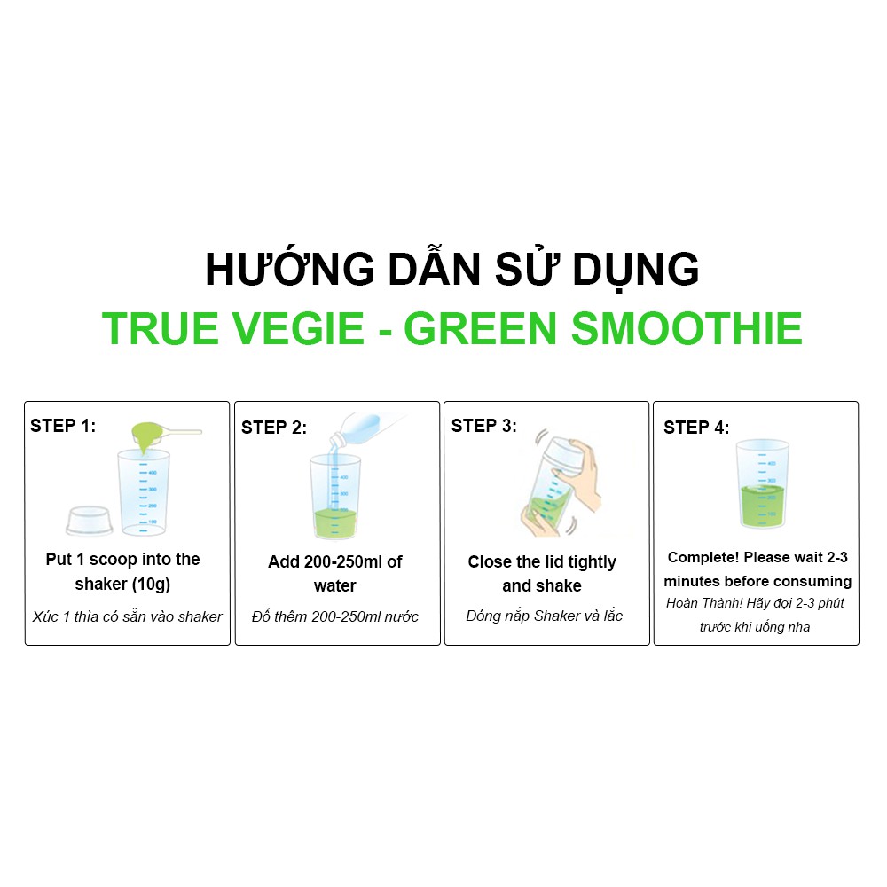 Combo 3 gói Bột Rau Củ Quả True Vegie + Bình lắc (Bổ sung rau / Giảm táo bón/ Giảm nóng trong)