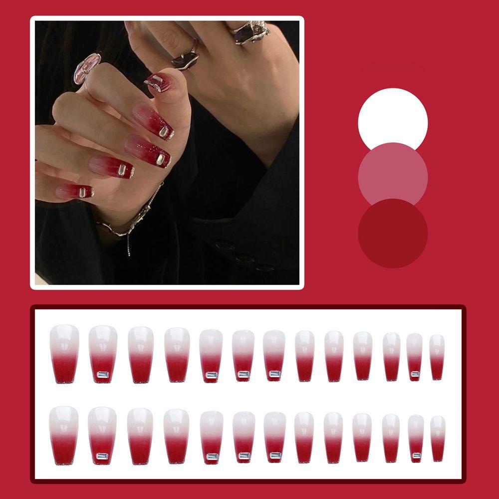 Osier✿ Hộp 24 Móng Tay Giả Đính Nơ Có Thể Tháo Rời Trang Trí Móng Tay Nghệ Thuật