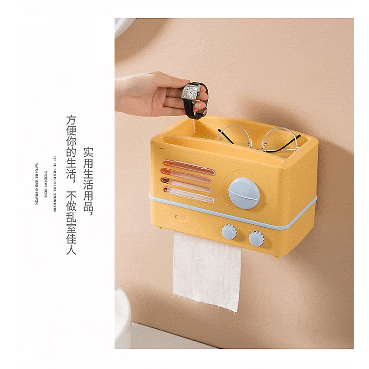 Hàng Có Sẵn ] Hộp Đựng Khăn Giấy Treo Tường Toilet Phong Cách Retro Hộp Khăn Giấy Hình Radio Phong Cách Vintage