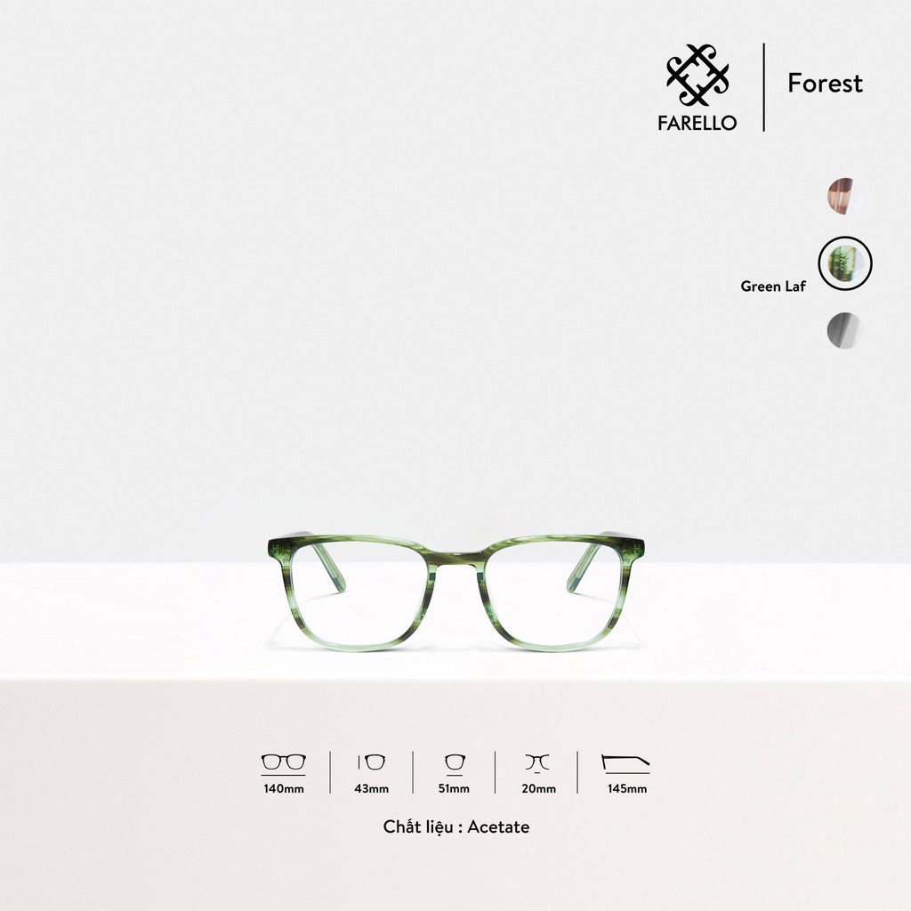 Gọng kính nam nữ cao cấp FARELLO Forest mắt vuông bo tròn Acetate màu sắc thời trang | BigBuy360 - bigbuy360.vn