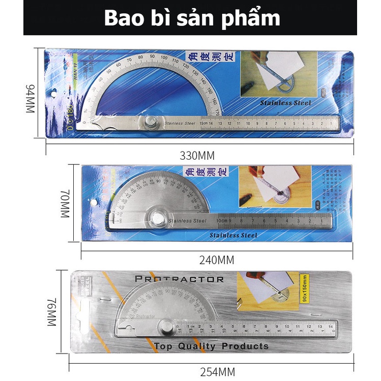 [Mã LIFEXANH03 giảm 10% đơn 500K] Thước đo góc cơ bằng thép không gỉ, thước đo độ dài 14cm