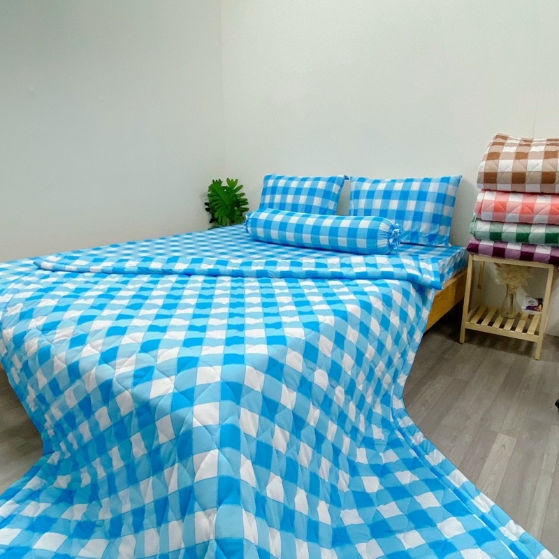 Bộ ga giường thun Hàn caro