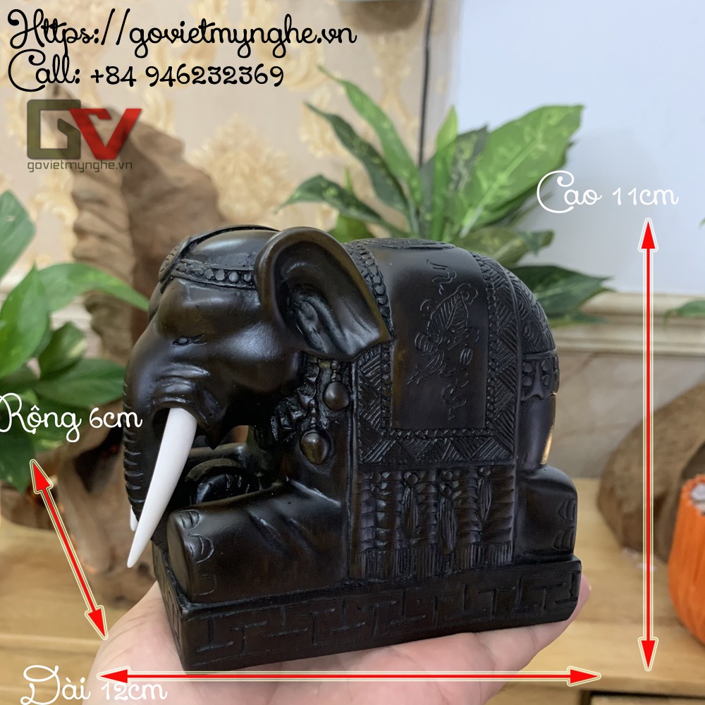 Tượng voi đá trấn trạch canh giữ nhà cửa - Dài 12cm x Cao 11cm - Màu nâu đen