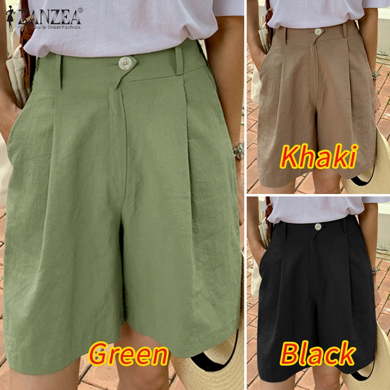 Quần short ZANZEA ống rộng lưng thun màu trơn thời trang đường phố cho nữ