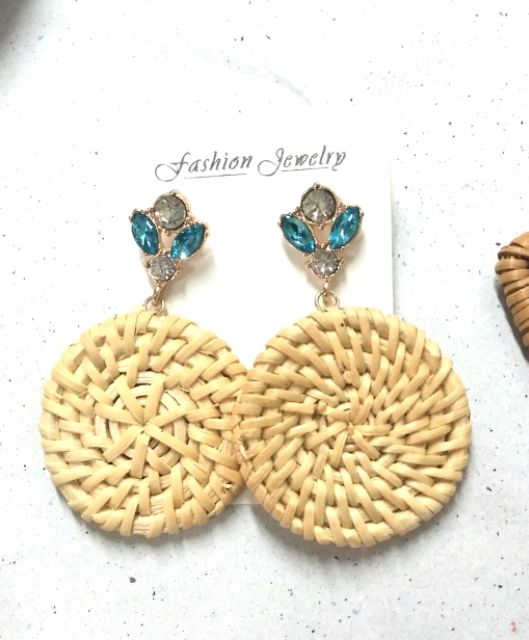 Khuyên tai mây tre đan  khuyên tai cói đi biển khuyên tai Hàn Quốc, phụ kiện đi biển