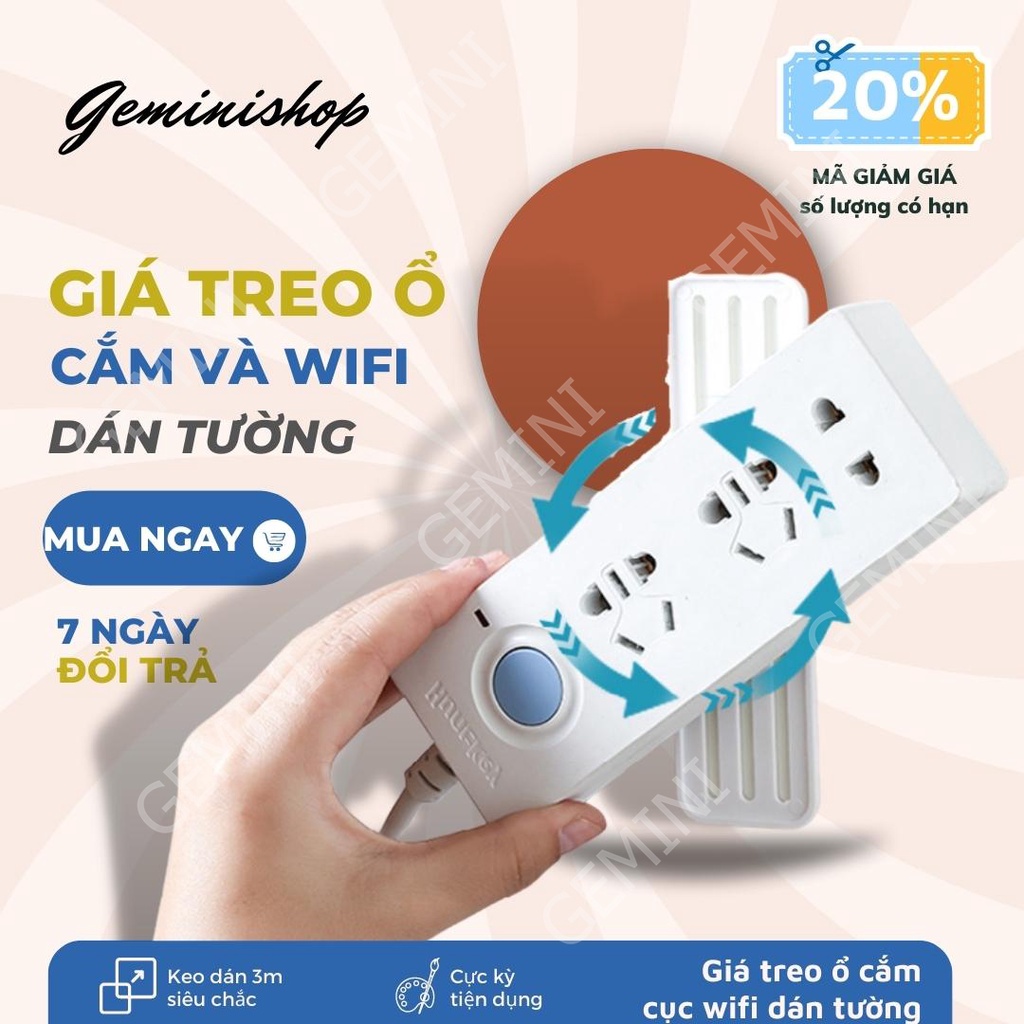 Miếng Dán Tường Treo Ổ Cắm Điện Treo Wifi Móc Treo Đa Năng Tiện Lợi Thanh Giữ Ổ Điện Xoay 360 Độ F443