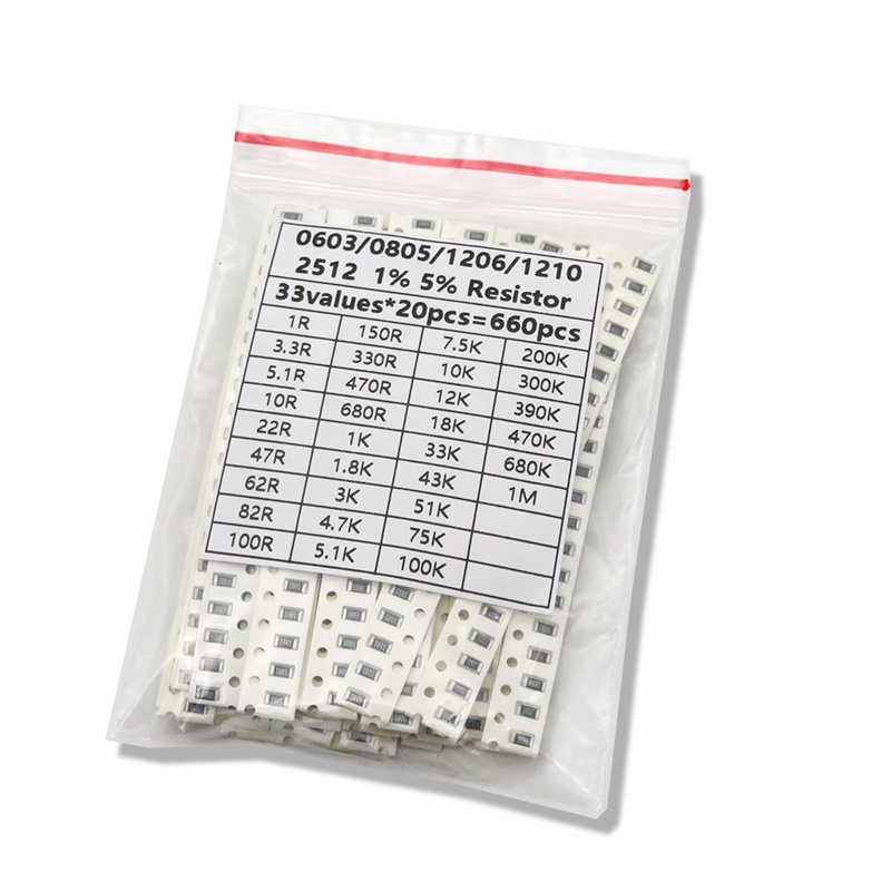 Set 200 Điện Trở 660 720PCS 0402 0603 0805 1206 1210 2512 SMD 10K 100K 1K 1R 100R 220R 1% 5%