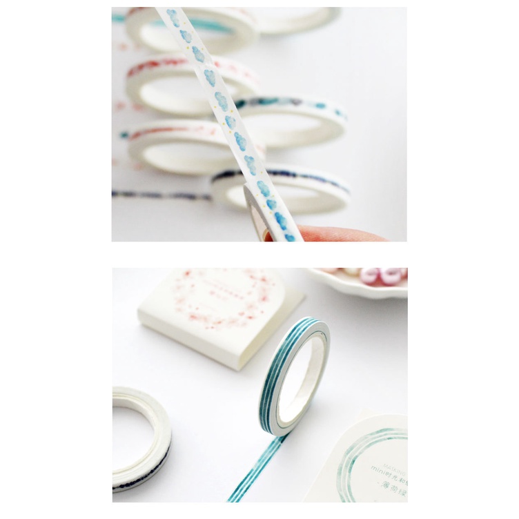 Cuộn băng dán washi mini mỏng trang trí sổ lưu niệm tiện dụng cho trường học