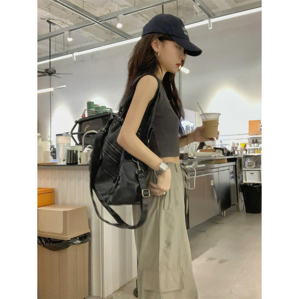 Xiaozhainv Bộ Áo Tank Top Không Tay + Quần Ống Rộng Lưng Cao Thời Trang Mùa Hè Cho Nữ