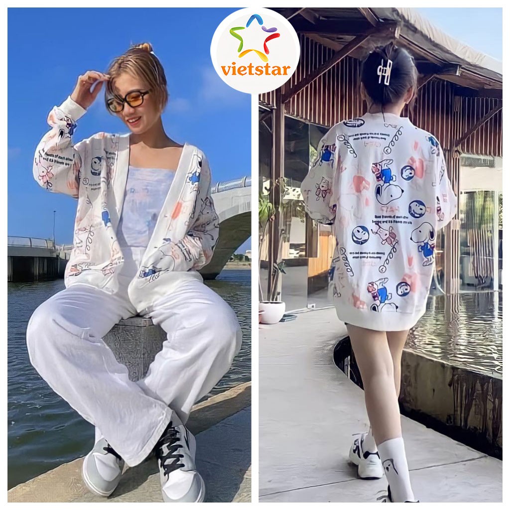 Áo Cardigan chất nỉ SNOOPY Áo cardigan form rộng Hàn Quốc_VIESTAR