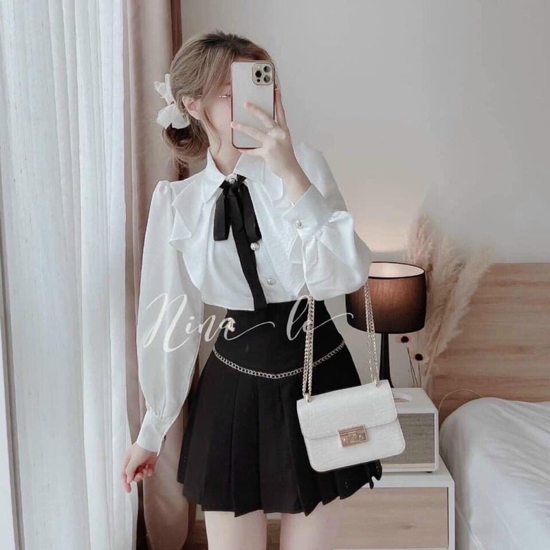 áo sơ mi trắng nữ cổ nơ tiểu thư sang chảnh hàng đẹp may kĩ A85 SUTANO