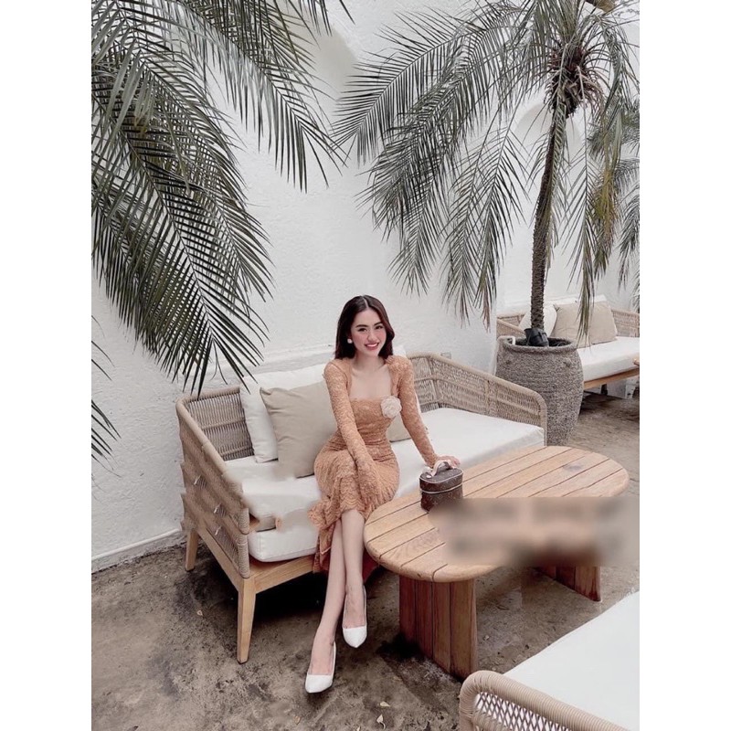 đầm ren body tay dài