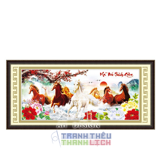 TRANH ĐÍNH ĐÁ - Tranh thêu chữ thập mã đáo thành công 8 con ngựa 3D Ailuo AL53458 _chưa thêu