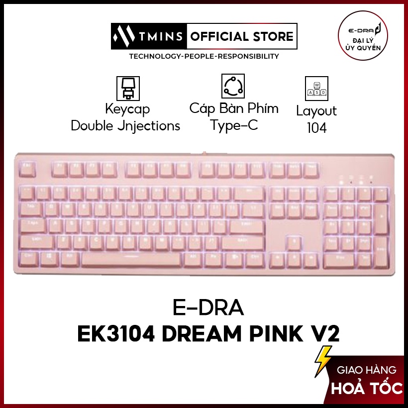 Bàn phím cơ E-Dra EK3104 Dream Pink  v2 (Bản 2022,E-DRA Switch) - Bảo hành 24 tháng chính hãng