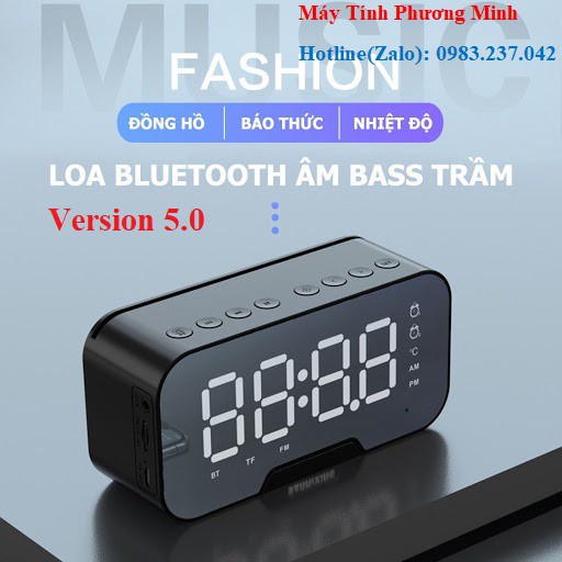 Loa Bluetooth mini K10, có Đài FM Tích Hợp Đồng Hồ Báo thức, khe cắm thẻ nhớ Màn Hình Tráng Gương