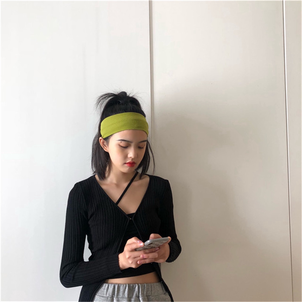 Women's Cotton Stretchy Headband Sport Knitted Solid Color Hair Band For Girl Striped Flat Elastic Hair Accessories