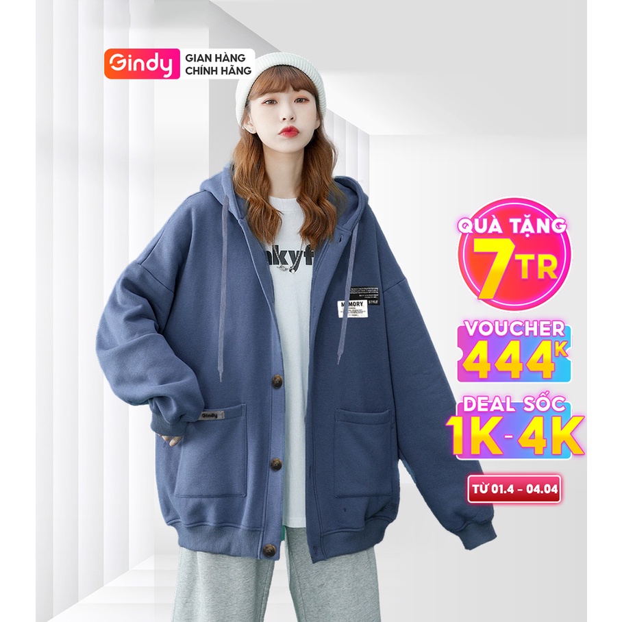 Áo khoác ấm unisex sweater nỉ bông GINDY hoodie nhiều màu thời trang thu đông nam nữ from vừa có mũ A11123