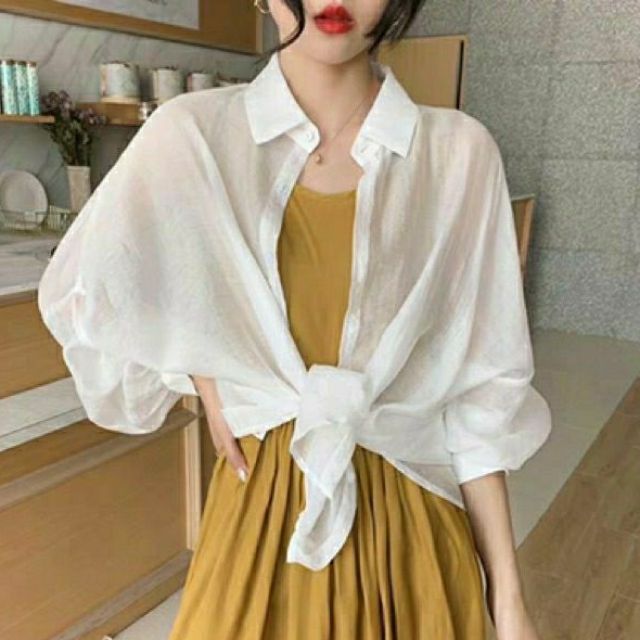 Áo sơ mi croptop cột eo đẹp xì teen xinh cực kỳ.